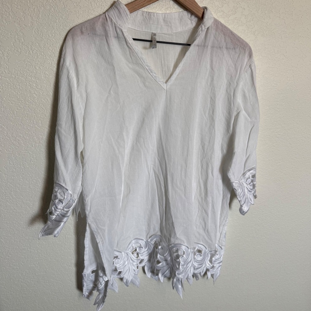 Boho Fairy Ren Faire Tunic Xamiani Embroidered Gauze Top‎ Large White - Picture 2 of 4